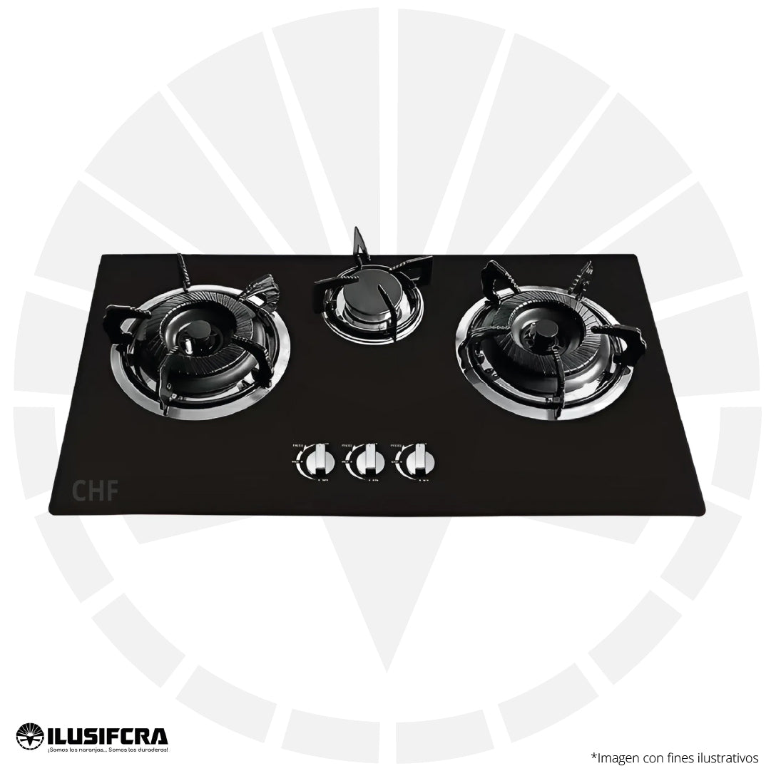 COCINA DE GAS 3 QUEMADORES RECTANGULAR VITROCERAMICA CHF 0011