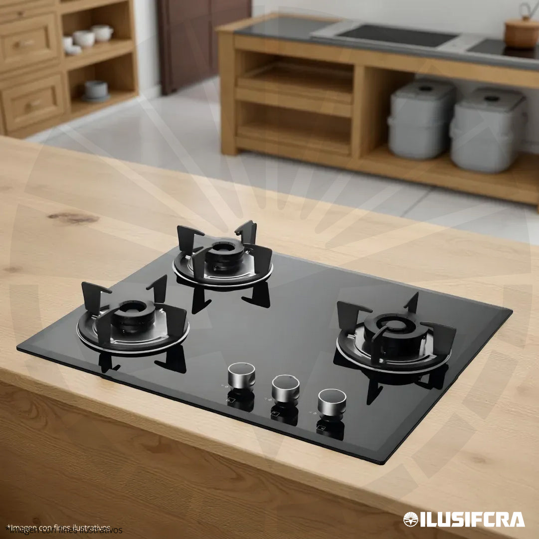 COCINA DE GAS 3 QUEMADORES VITROCERÁMICA CHF 009