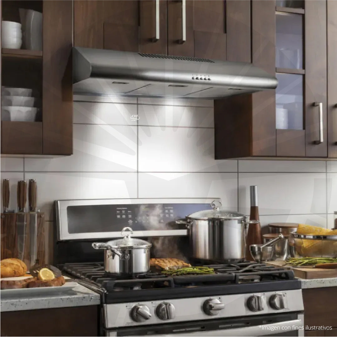 EXTRACTOR DE GRASA CON LUZ LED PLATEADO EN ACERO INOXIDABLE 3 VELOCIDADES 62CM X 34CM 110V ILUSFICRA