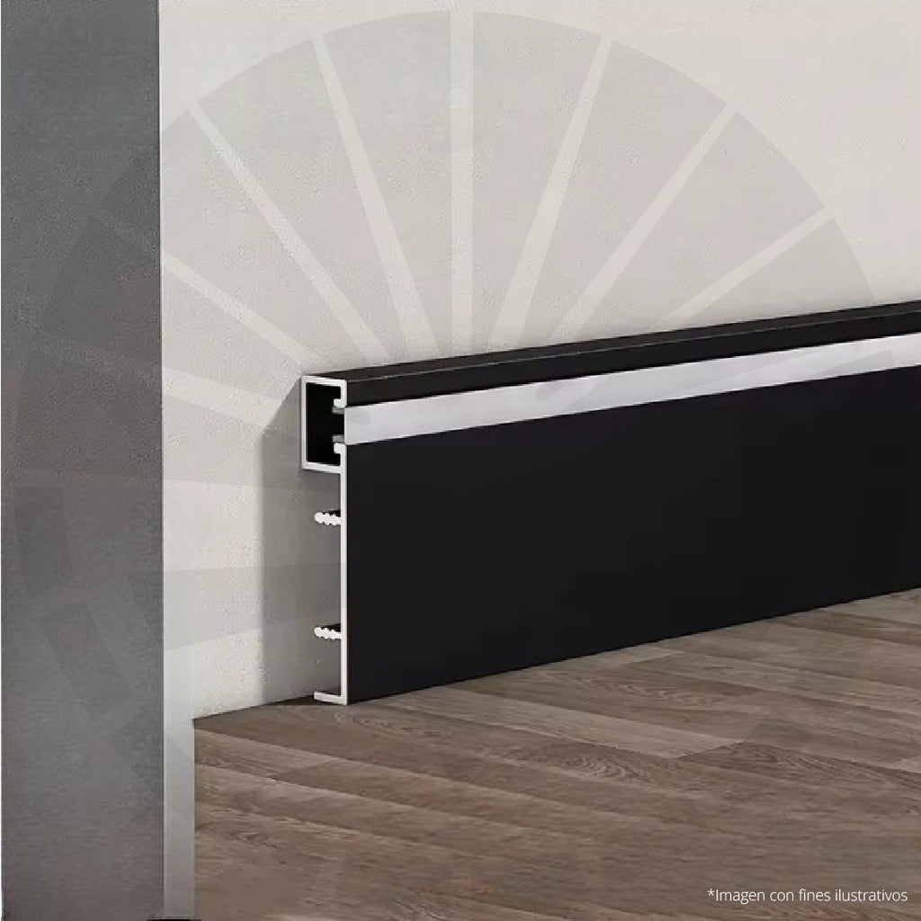 RODAPIE NEGRO EN ALUMINIO CON PERFIL PARA LED INVERTIDO 8CM X 2,50M PGY-1080BN