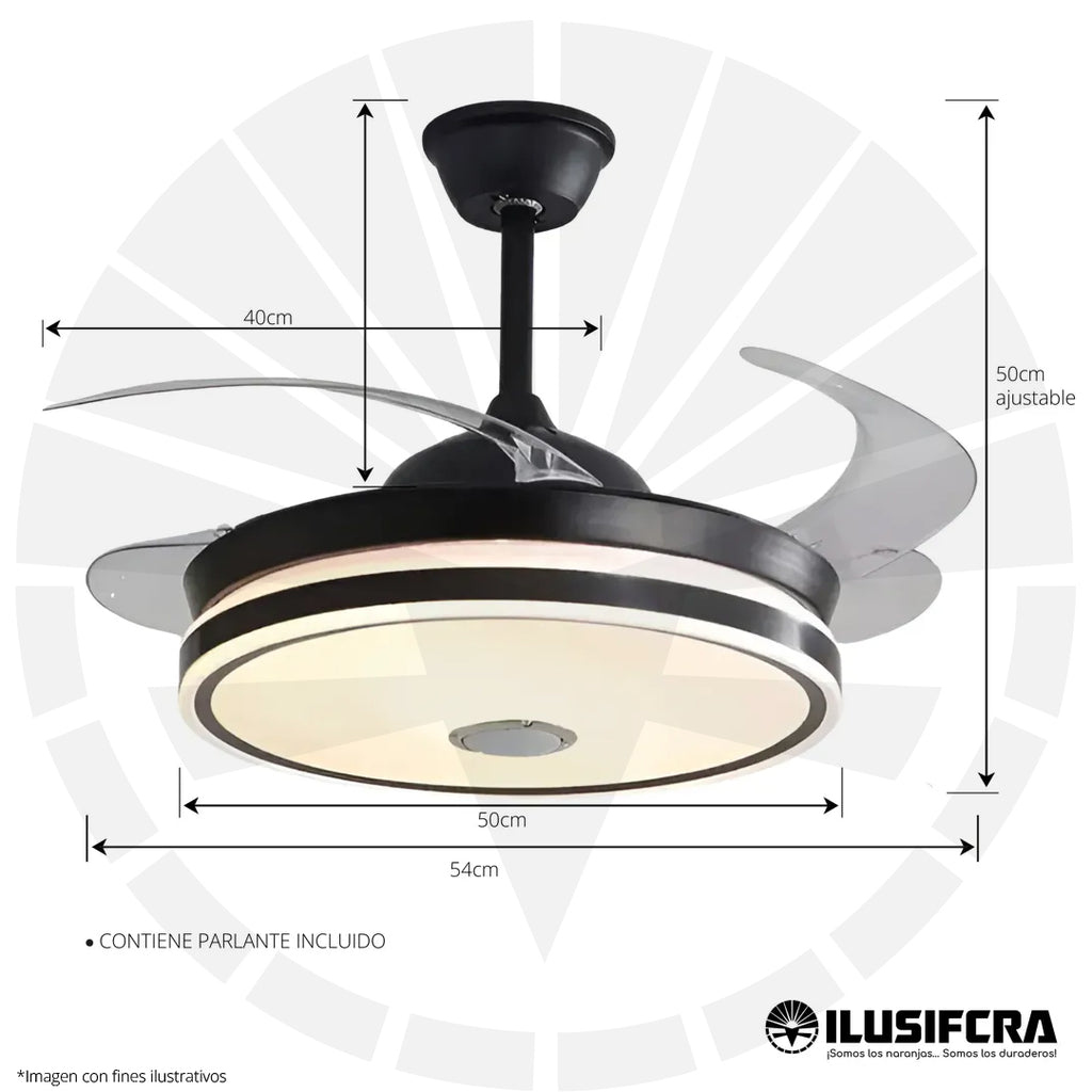 VENTILADOR DE TECHO CON LÁMPARA A88 NEGRO + PARLANTE