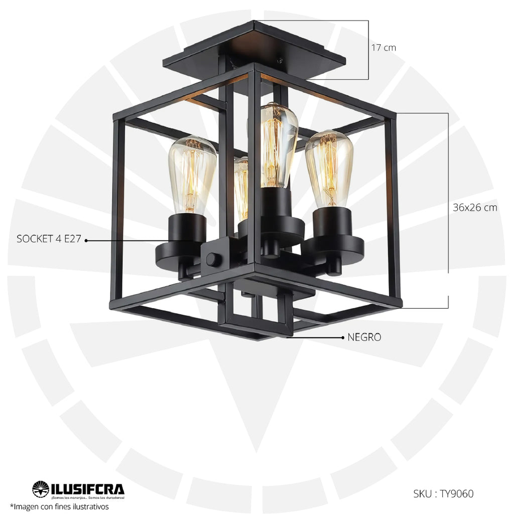 LÁMPARA COLGAR TY9060 CUBO E27 4-SOCKETS