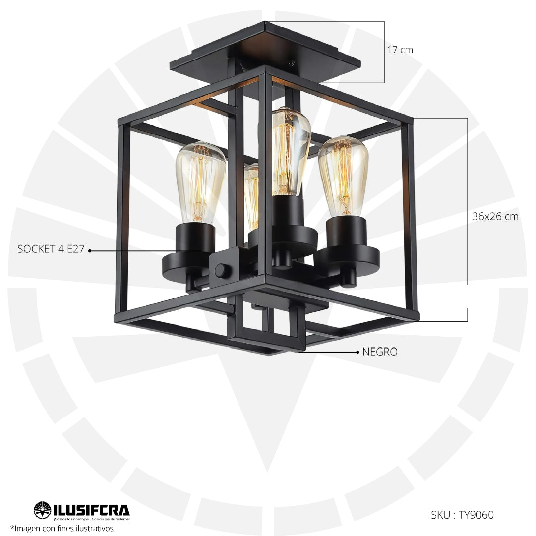 LÁMPARA COLGAR TY9060 CUBO E27 4-SOCKETS