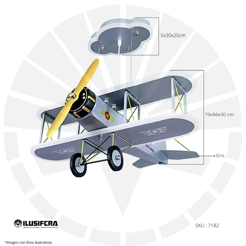 LÁMPARA DE COLGAR PARA NIÑOS AVIÓN GRIS 7182 - 573