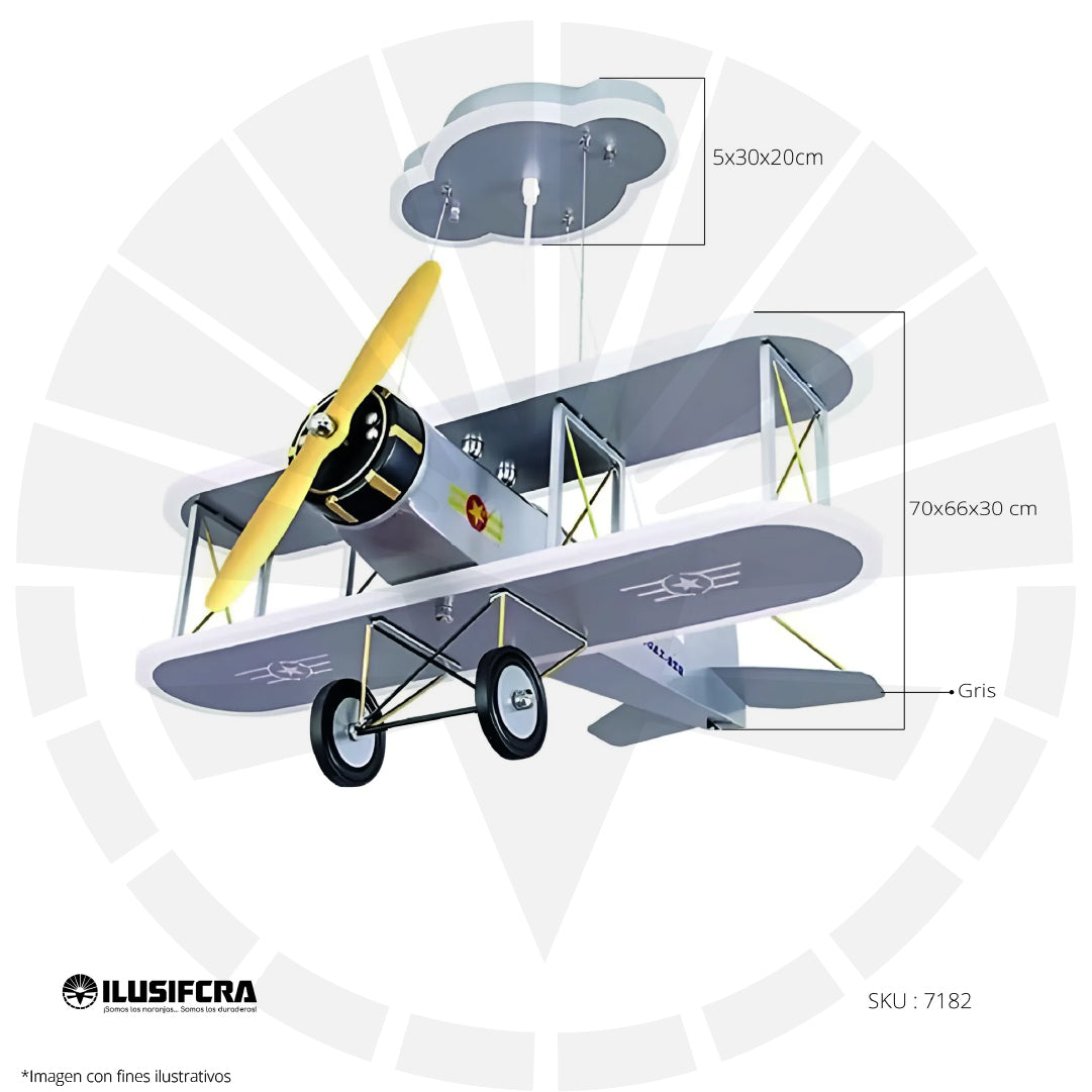 LÁMPARA DE COLGAR PARA NIÑOS AVIÓN GRIS 7182 - 573