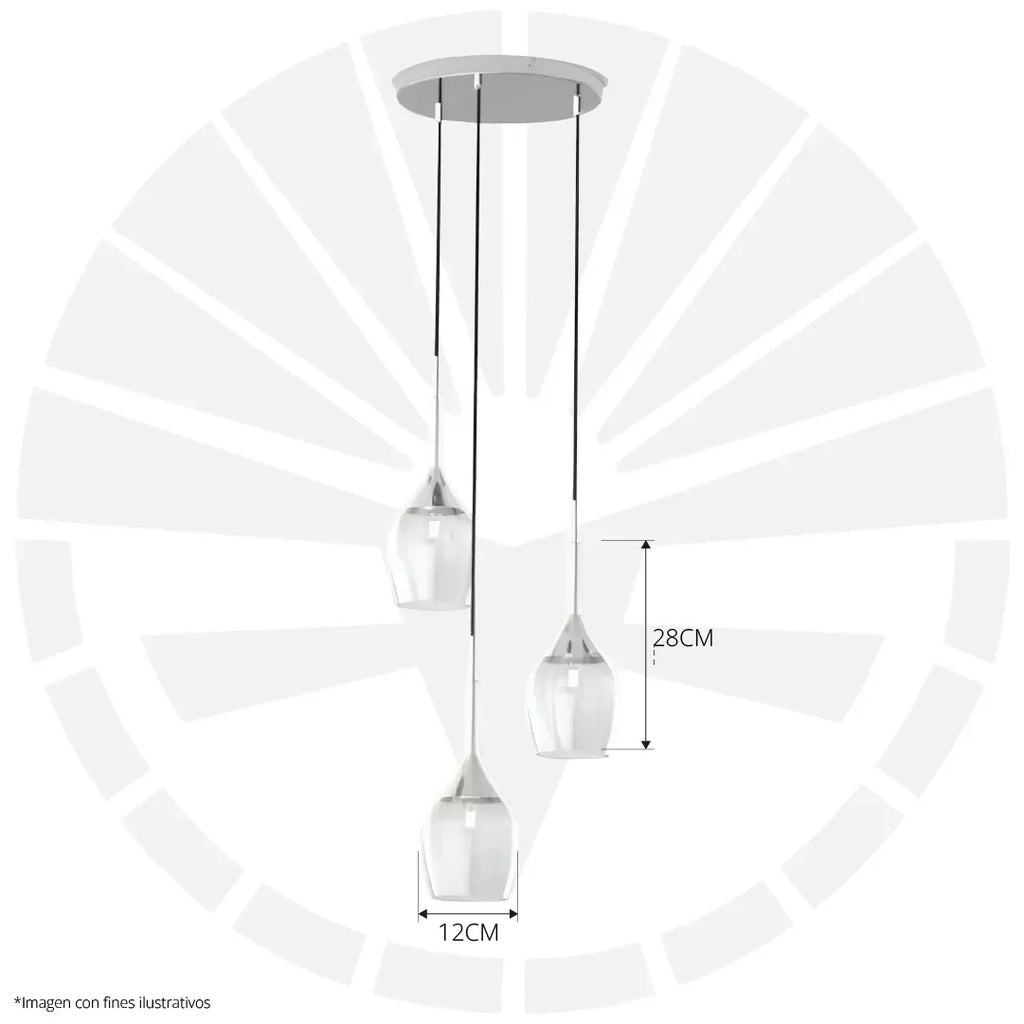 LÁMPARA DE COLGAR MINIMALISTA 3 COPAS DE VIDRIO 2805-3B