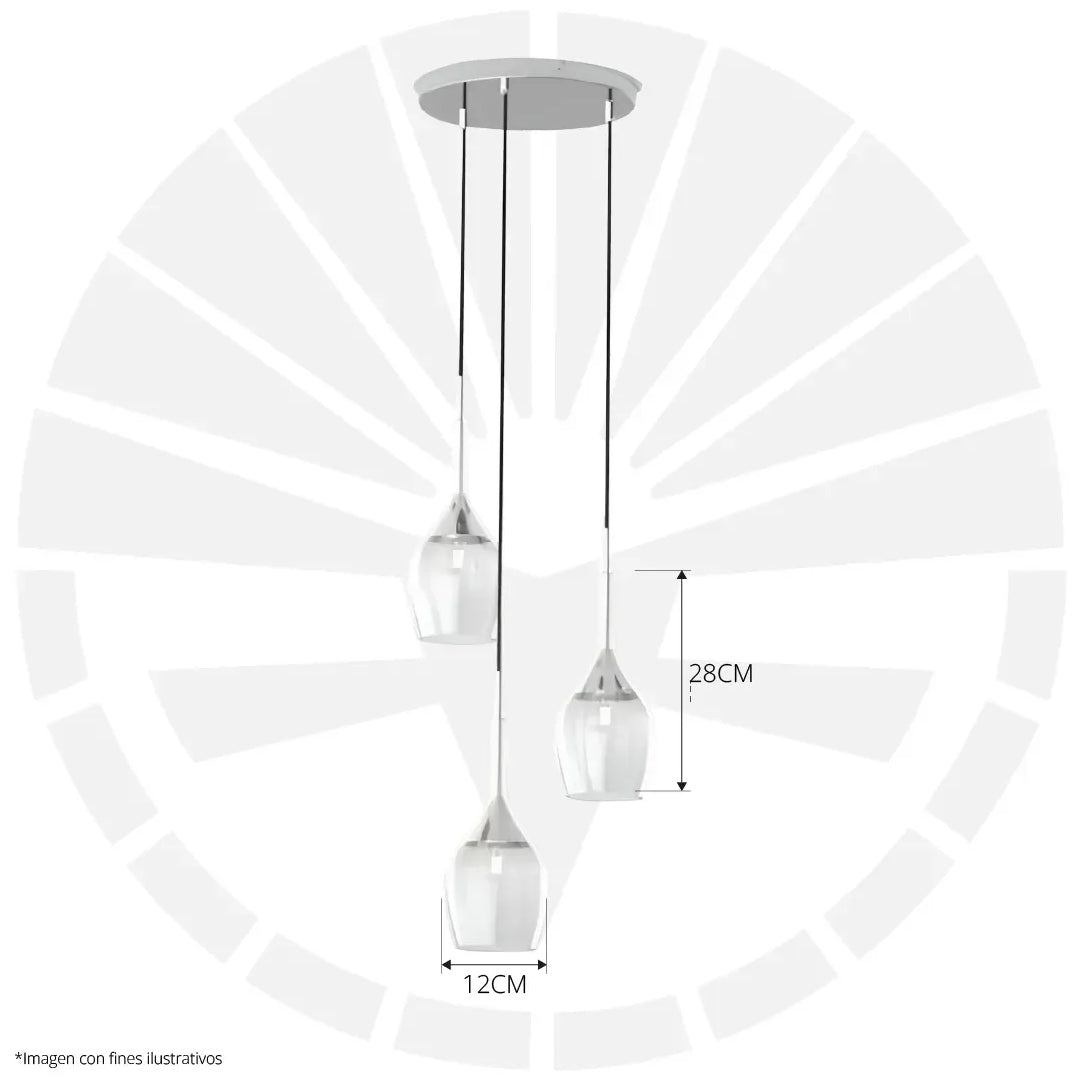 LÁMPARA DE COLGAR MINIMALISTA 3 COPAS DE VIDRIO 2805-3B
