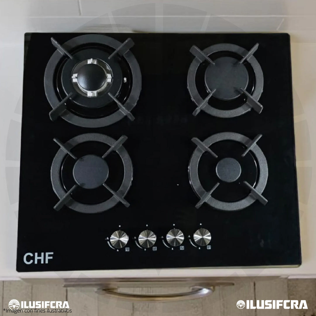 COCINA DE GAS 4 QUEMADORES VITROCERÁMICA CHF 0015