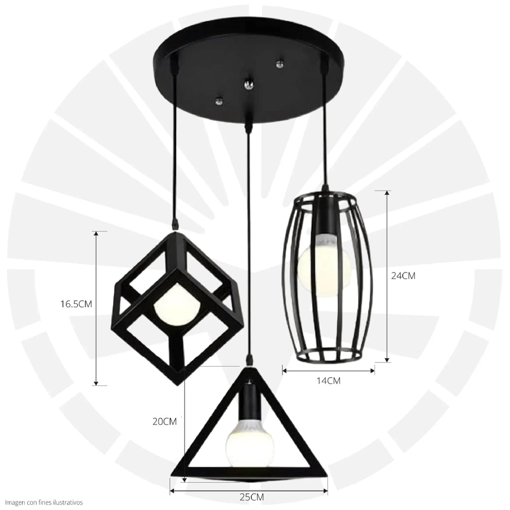 LÁMPARA DE COLGAR XH317-3/D317-3 FIGURAS DE HIERRO
