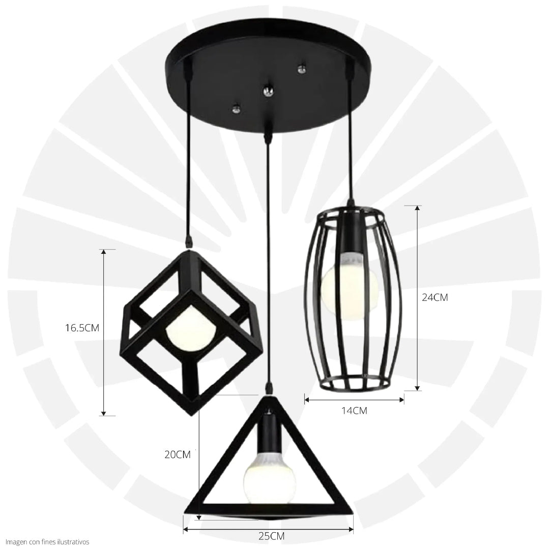 LÁMPARA DE COLGAR XH317-3/D317-3 FIGURAS DE HIERRO