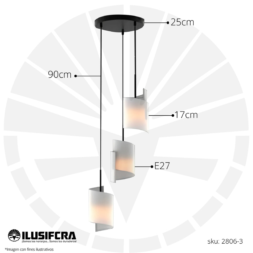 LÁMPARA DE COLGAR NÓRDICA 3 VELOS DE PLÁSTICO 2806-3