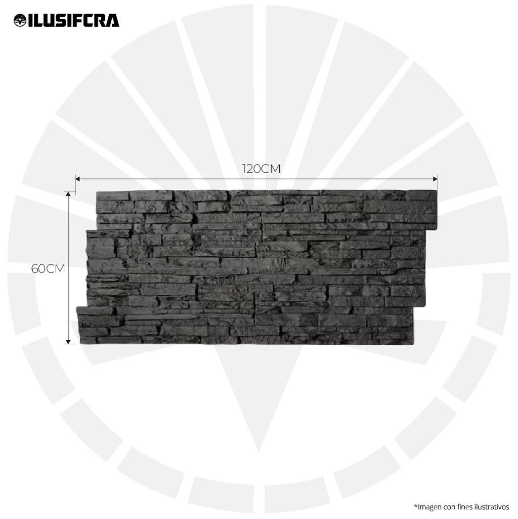 LÁMINA TEXTURA DE PIEDRA FACHALETA NEGRA PU-12-A P.U 60CM X 1.20M