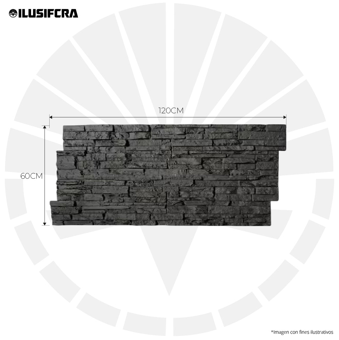 LÁMINA TEXTURA DE PIEDRA FACHALETA NEGRA PU-12-A P.U 60CM X 1.20M