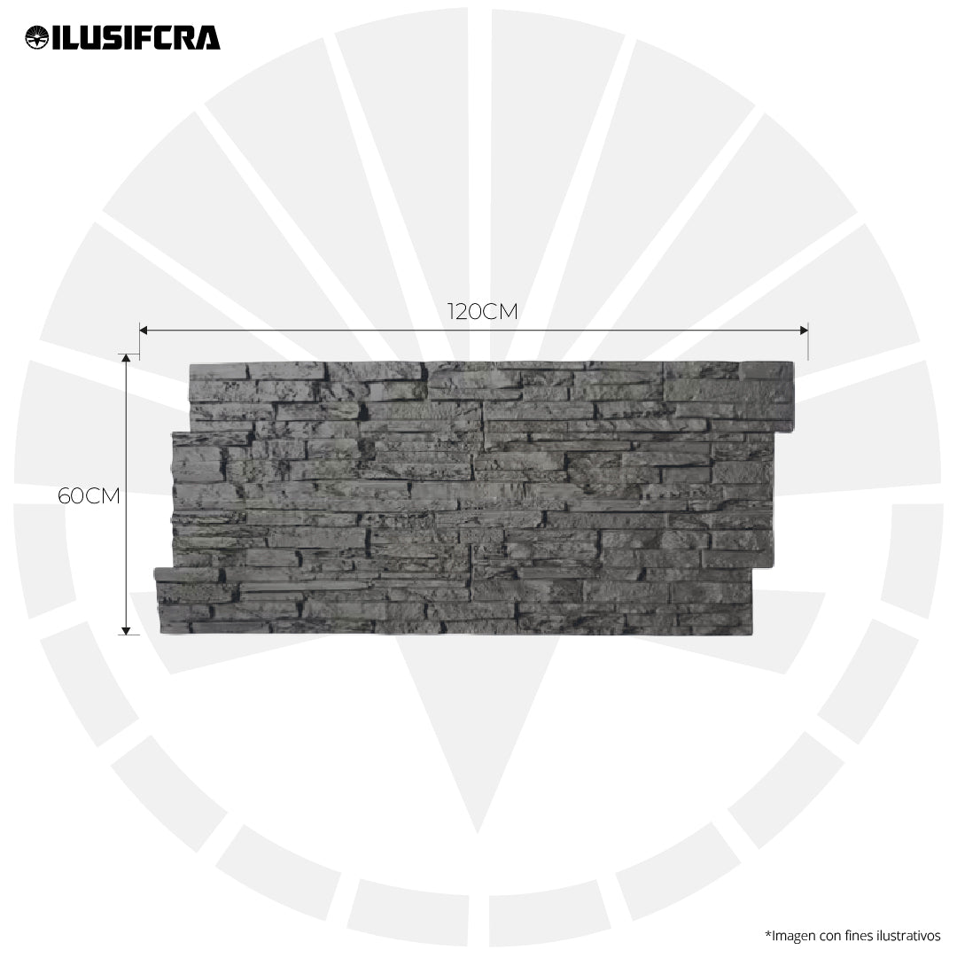 LÁMINA TEXTURA DE PIEDRA FACHALETA GRIS OSCURO PU-12-B P.U 60CM X 1.20M