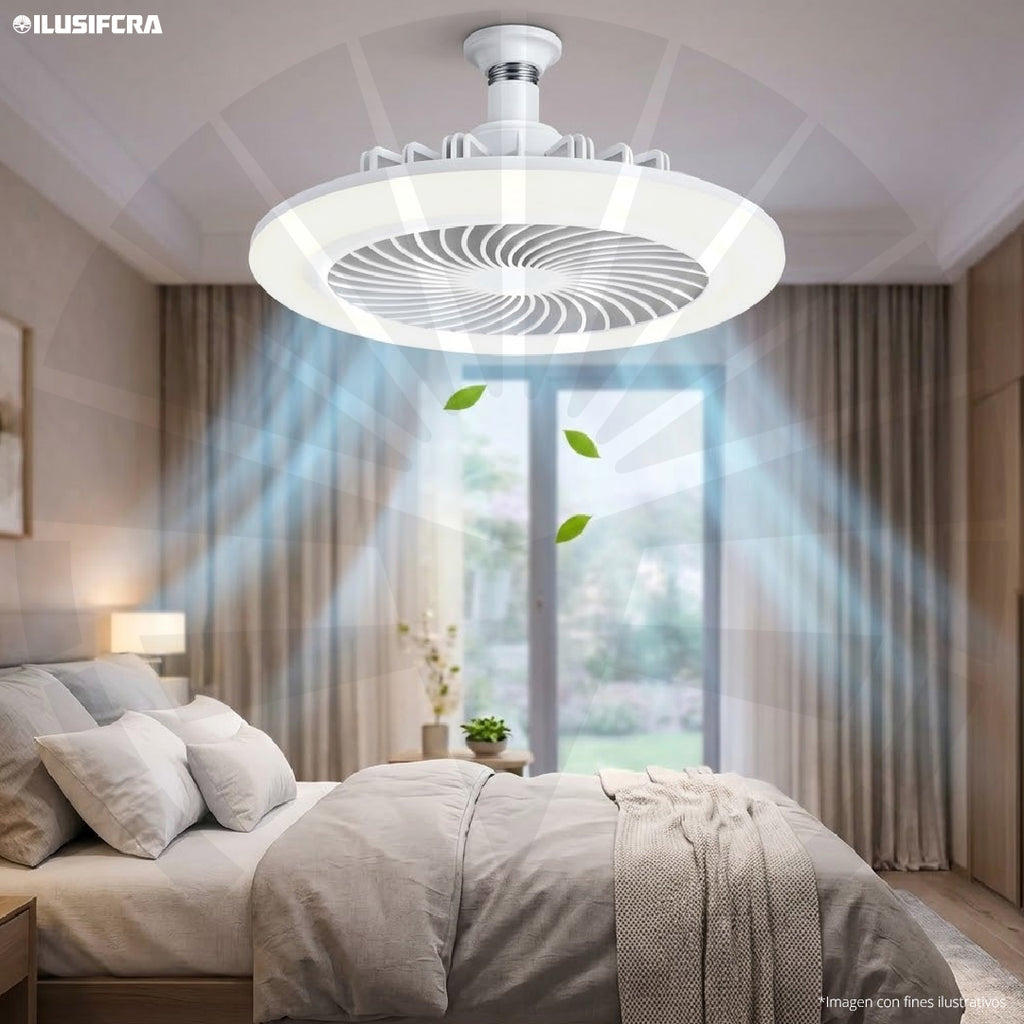 LAMPARA CON VENTILADOR OSCILANTE PARA TECHO E27 30W BLANCO ILUSIFCRA