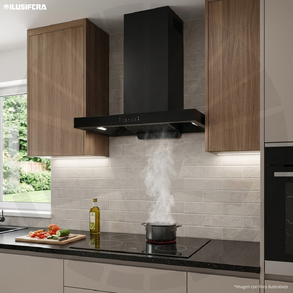 EXTRACTOR GRASA CON LUZ NEGRO EN ACERO INOXIDABLE TACTIL 62CM X 38CM X 44CM 110V 90018 ILUSIFCRA