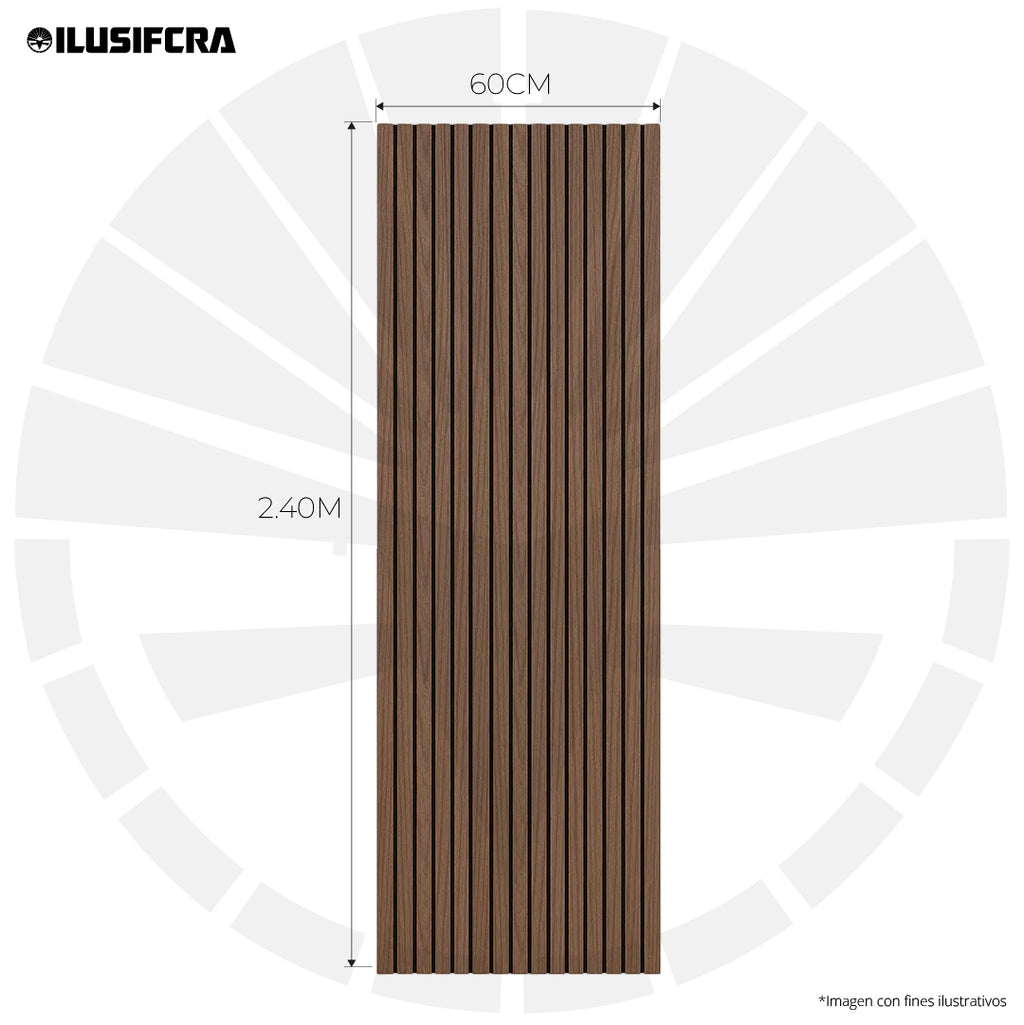 LÁMINA ACÚSTICA FIBRA DE POLIESTER P-E-S ACANALADA ROBLE OSCURO 2.40MT X 60CM 17MM UNIDAD XYBCT-001A