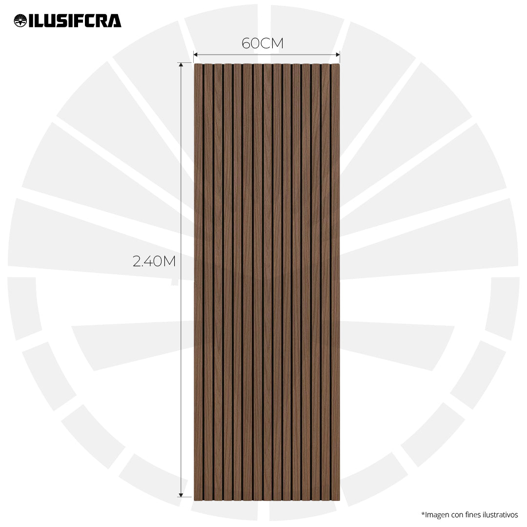 LÁMINA ACÚSTICA FIBRA DE POLIESTER P-E-S ACANALADA ROBLE OSCURO 2.40MT X 60CM 17MM UNIDAD XYBCT-001A