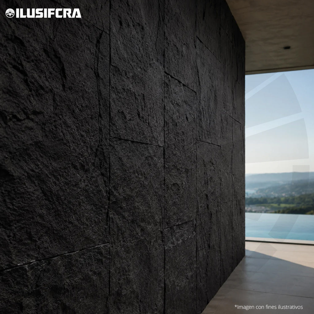 LÁMINA TEXTURA DE PIEDRA NEGRO PU-01-A P.U 60CM X 1.20M