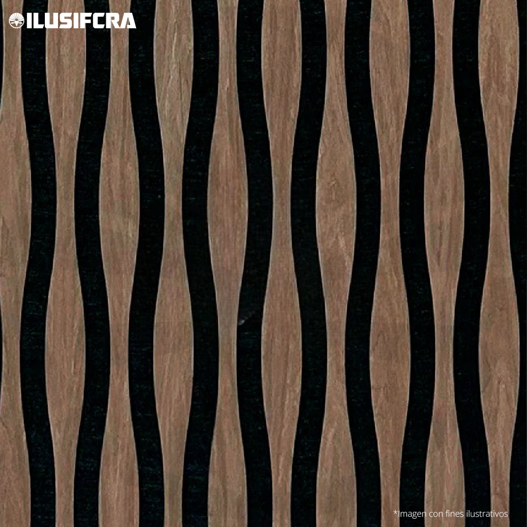 LÁMINA ACÚSTICA FIBRA DE POLIESTER P.E.S CORTINA ROBLE OSCURO 2.40MT X 60CM 17MM UNIDAD XYBCT-005B