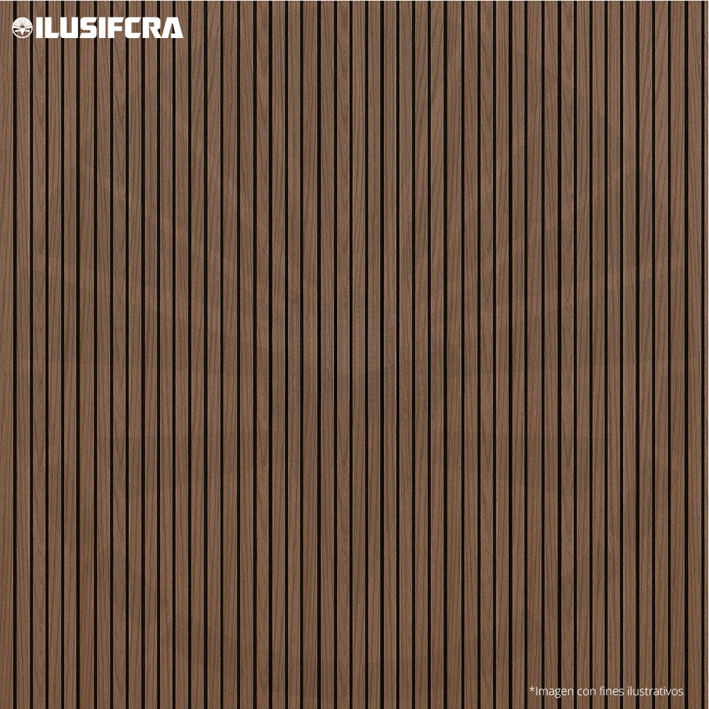 LÁMINA ACÚSTICA FIBRA DE POLIESTER P-E-S ACANALADA ROBLE OSCURO 2.40MT X 60CM 17MM UNIDAD XYBCT-001A