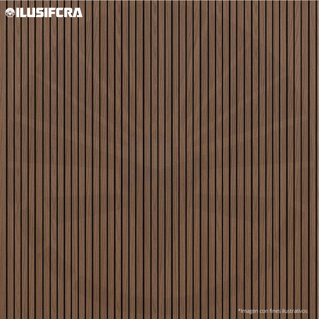 LÁMINA ACÚSTICA FIBRA DE POLIESTER P-E-S ACANALADA ROBLE OSCURO 2.40MT X 60CM 17MM UNIDAD XYBCT-001A
