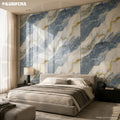 LÁMINA PVC - PANEL UV ESTILO MÁRMOL AZUL CIELO VETA DORADA SATÍN 1.22M X 2.44M / 3MM KL8024