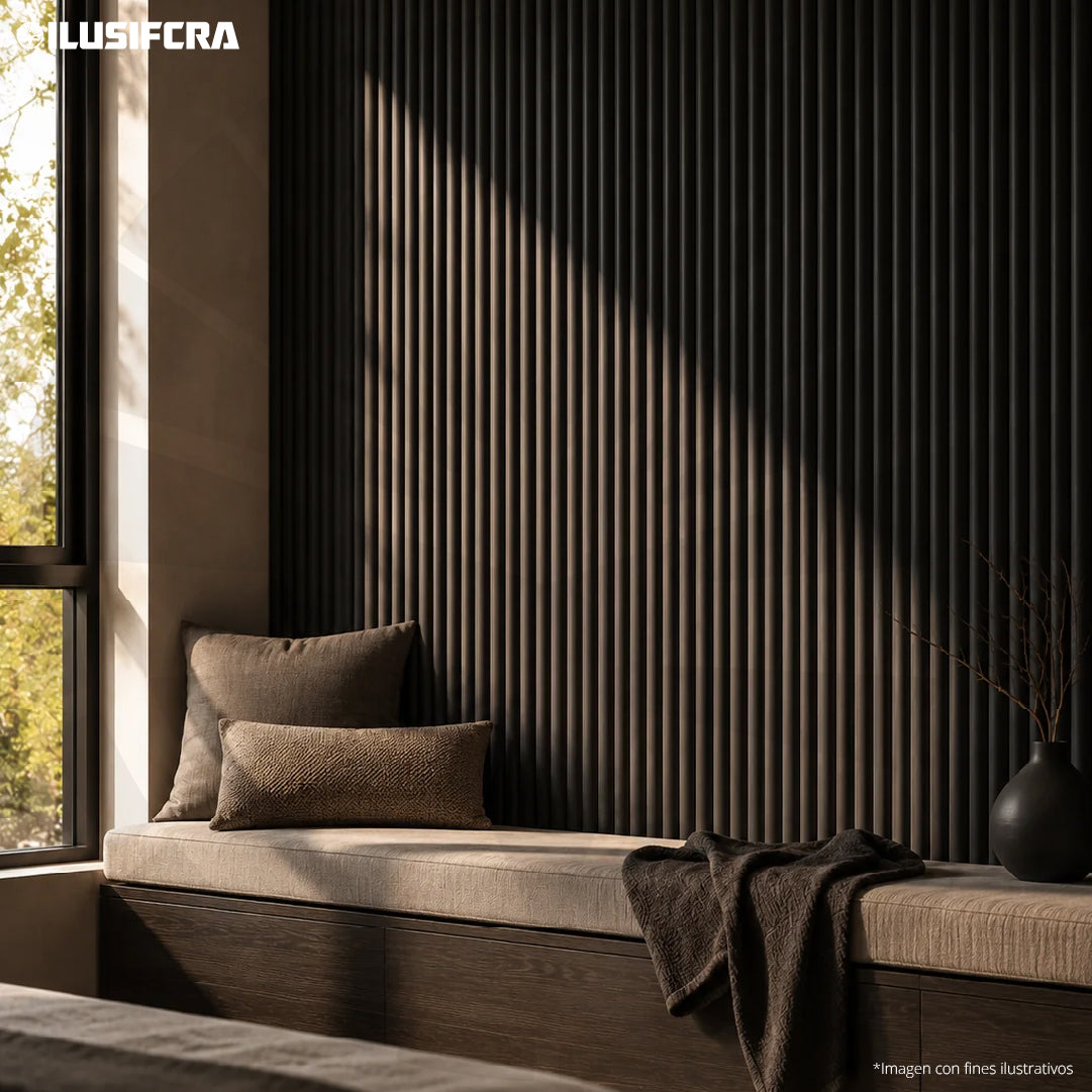 LÁMINA ACANALADA PLACOVE 180 WPC BLACK DRAWING EV-071 18CM X 2.90M