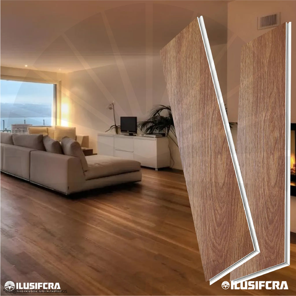 LÁMINA PARA PISO ESTILO SPC 10PC ACABADO MADERA CAOBA CLARO SD-07 18MMX1.22M 2.2M2 CON ESPONJA