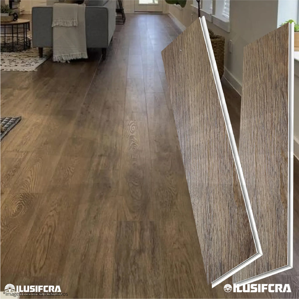 LÁMINA PARA PISO ESTILO SPC 10PC ACABADO ROBLE OSCURO WD3096 18MMX1.22M 2.2M2 CON ESPONJA