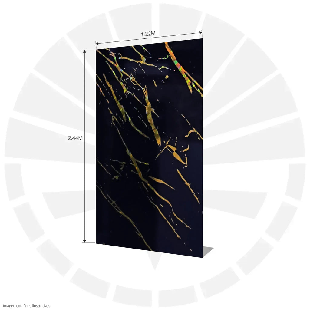 LÁMINA PVC - PANEL UV ESTILO MÁRMOL NEGRO ESCALA VETA DORADA 1.22M X 2.44M / 3MM KL8107