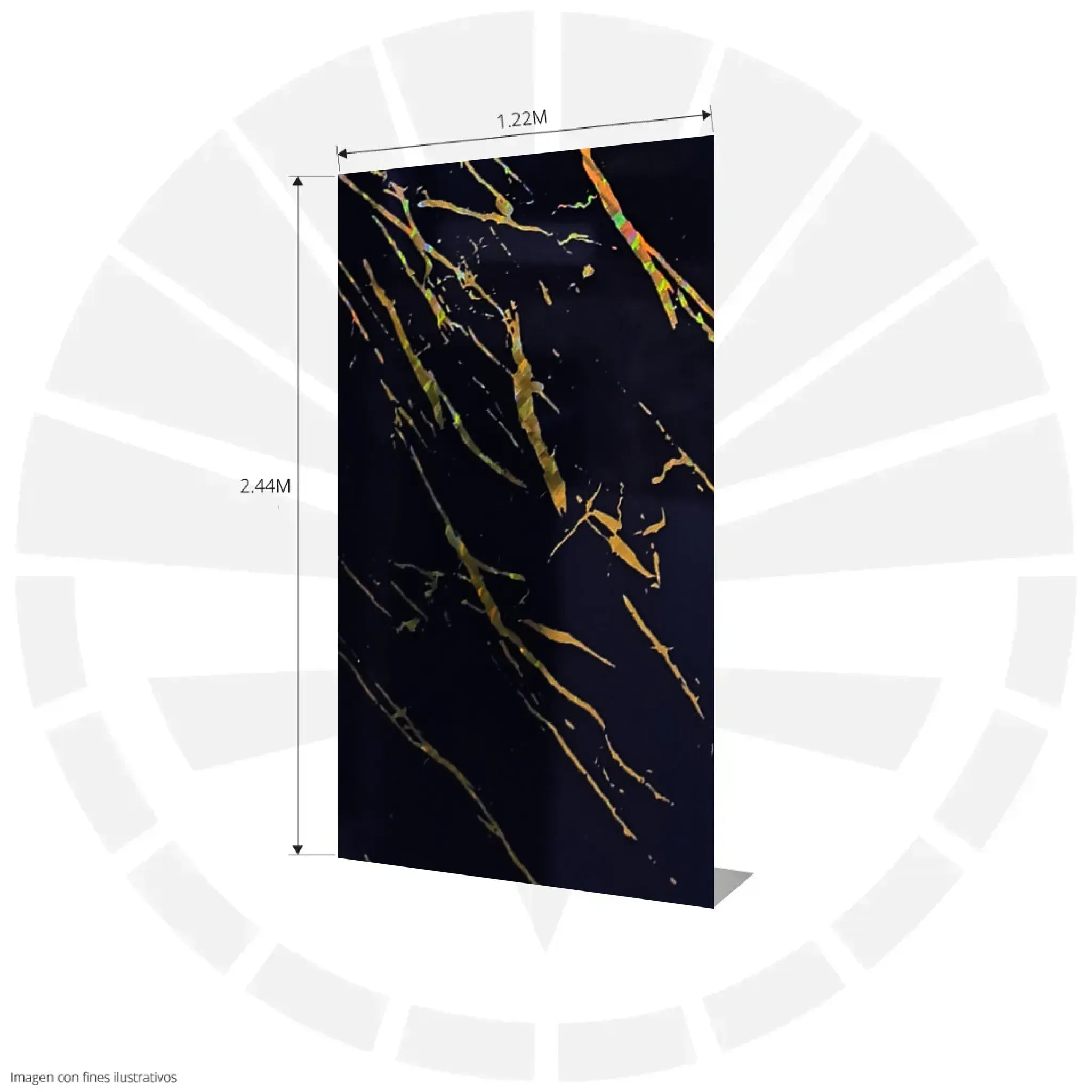 LÁMINA PVC - PANEL UV ESTILO MÁRMOL NEGRO ESCALA VETA DORADA 1.22M X 2.44M / 3MM KL8107