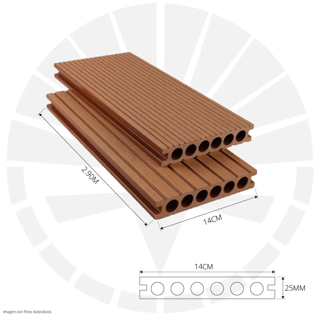 LÁMINA PARA PISO ESTILO DECK WPC ACABADO CAOBA OSCURO 14CM X 25MM X 2.90M