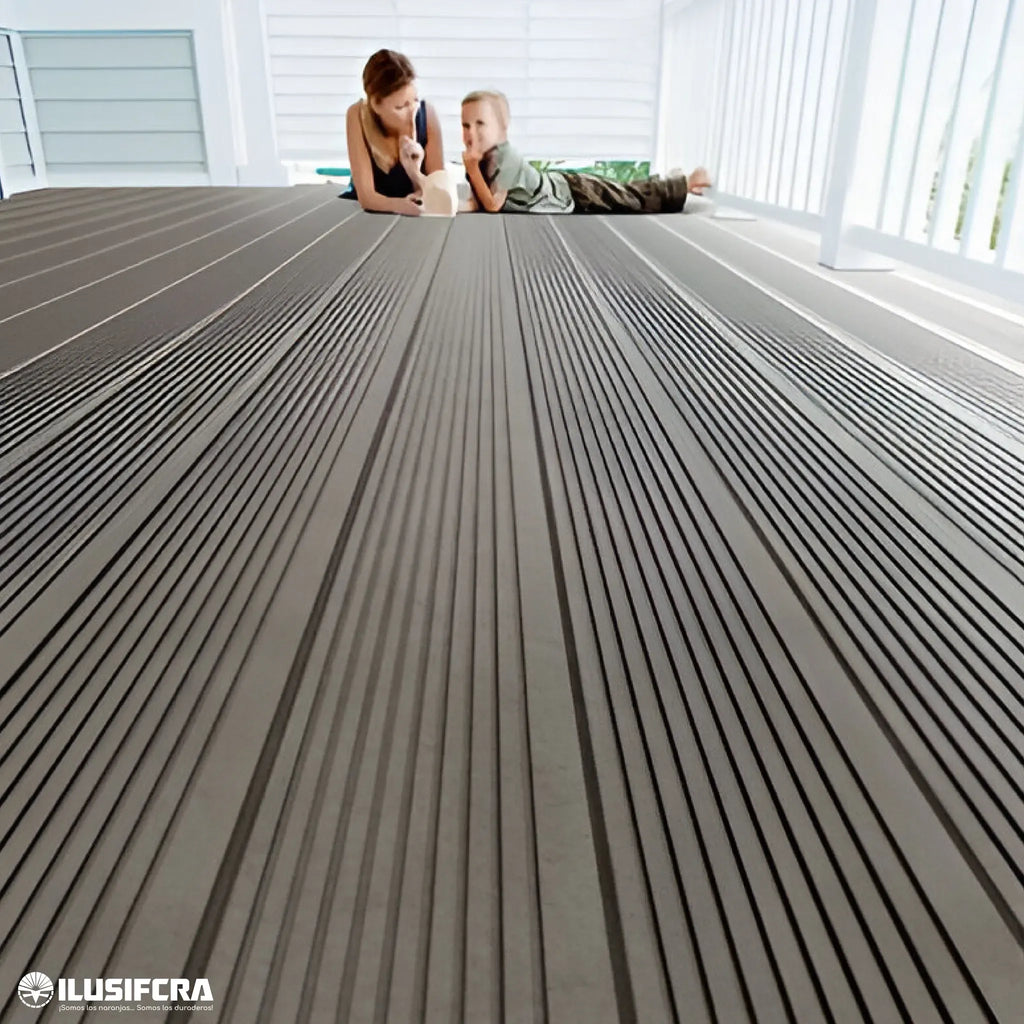 LÁMINA PARA PISO ESTILO DECK WPC ACABADO ROBLE OSCURO 14CM X 25MM X 2.90M