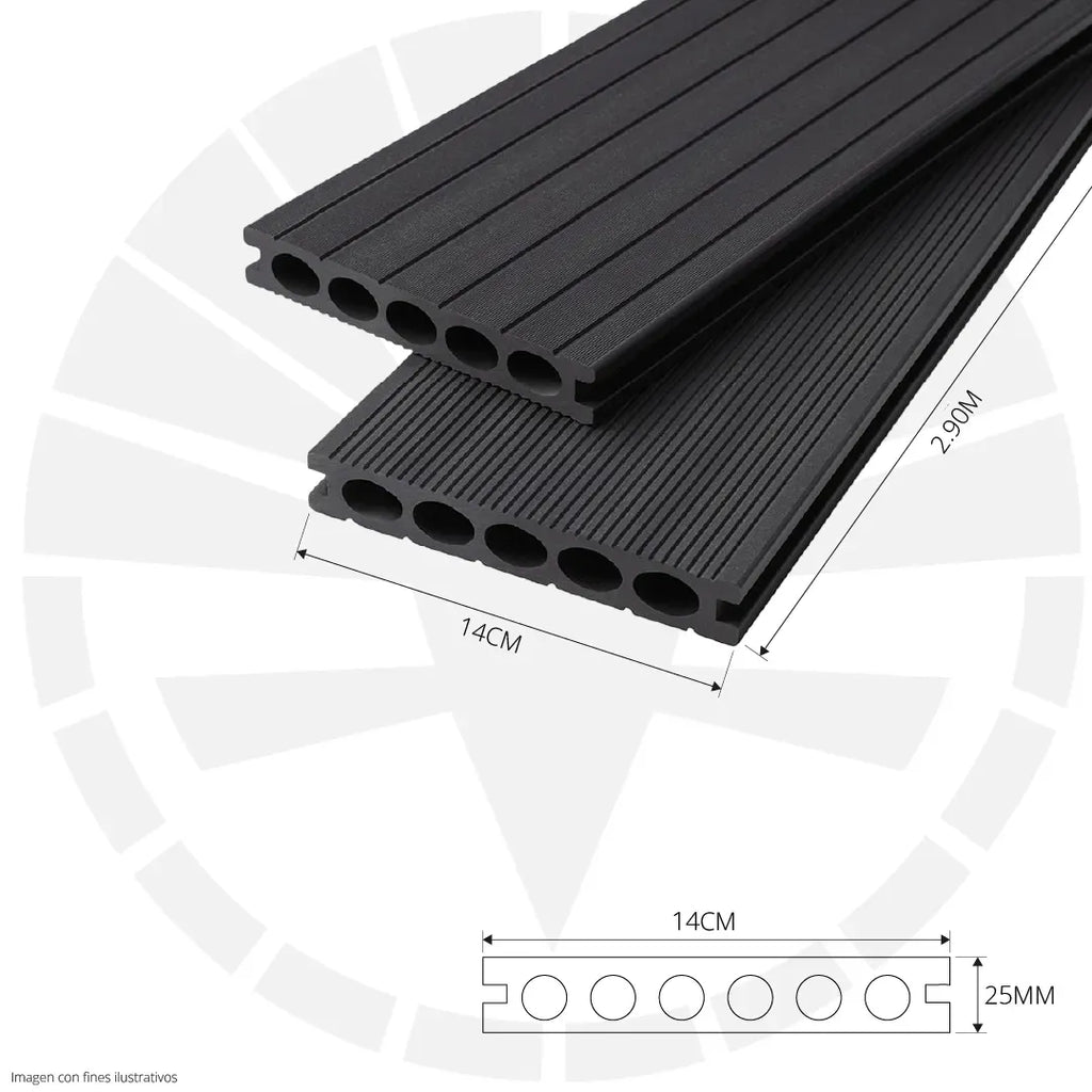 LÁMINA DE PISO ESTILO DECK WPC ACABADO BLACK DRAWING 14CM X 25MM X 2.90M